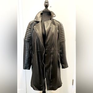 Beautiful long black motorbike jacket. XL. Real lamb leather. Final price!